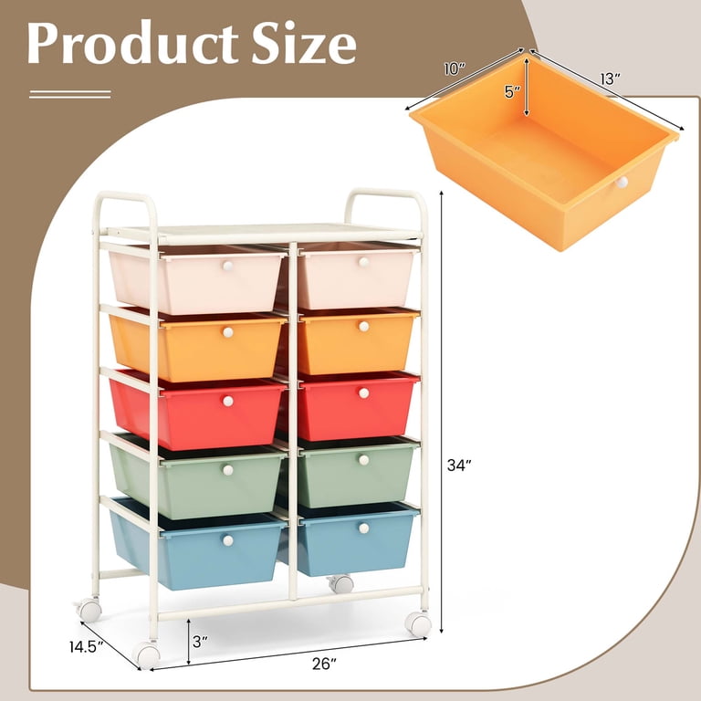 Costway 10-Drawer Storage Cart Macaron Multi-Color photo 4