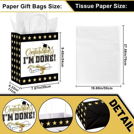 8 Pieces Graduation Gift Bags with White Decoration, Party Favor Bags