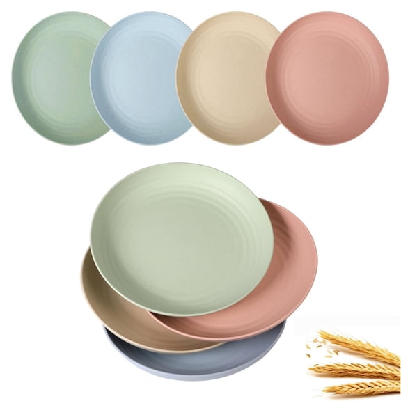 Miaocao 8 pic Wheat Plastic Reusable Dinner Plates Unbreakable Dinner Dishes Outdoor Plates Sets Dishwasher Microwave Safe (Medium 8 Pcs 8')