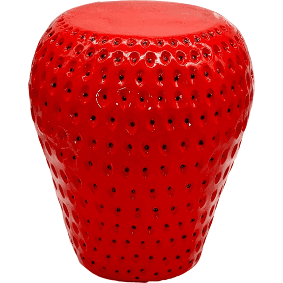 13" Red Strawberry-Shaped Outdoor Stool, Resin Garden Seat & Plant Stand