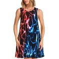 thumbnail image 1 of Easygdp Red And Blue Lightning para Vestido Transpirable de Mujer, Vestido Suelto de Manga Corta con Pliegues y Bolsillos para el Verano, 1 of 7