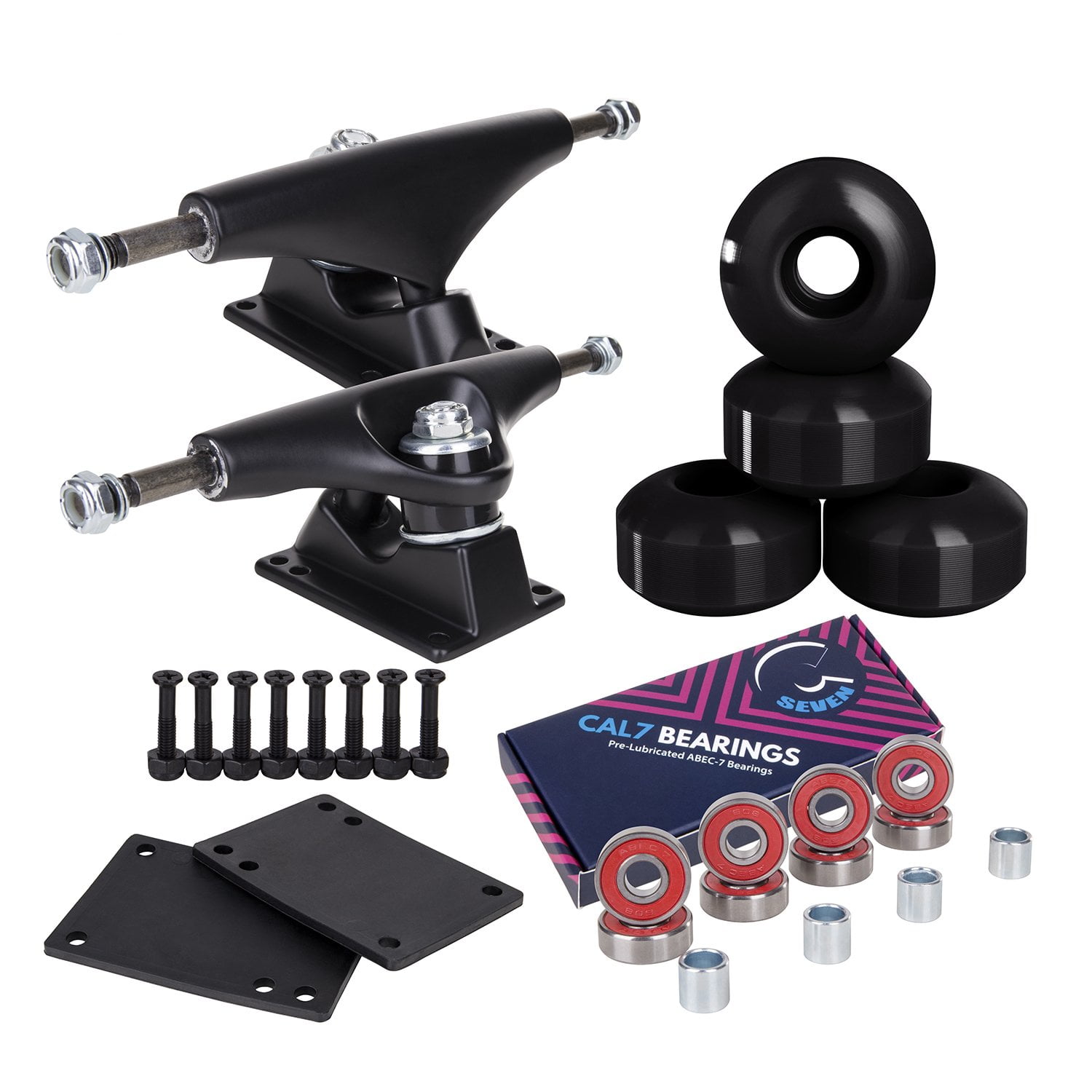 Bearings Tool,Combo Set 5.0 Inch BLACK / GREY Skate Trucks ROUGH 7 Wheels 