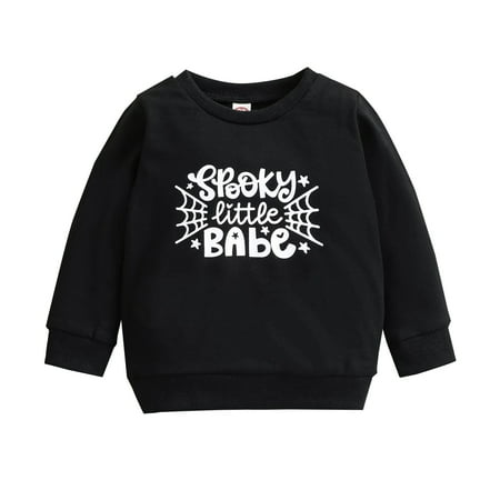 

girls athletic tops Long Sleeve Shirts Letter Print Pullover Black Sweatshirt Tops Fall Outfit Casual Clothes 6-12 Months Black-a Boys Sweatshirts
