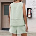 thumbnail image 5 of Laqbezok Women's 2-Piece Linen Cotton Set, Casual Sleeveless Striped Tank Top and Shorts with Pockets, Loose Fit Summer Beach Outfits Loungewear, 5 of 6