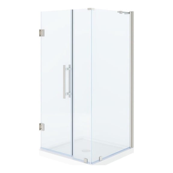 Panama 36 x 36 x 74-3/4 Corner Shower Kit with Base and Door in Satin Nickel