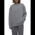 thumbnail image 3 of Suéter de Punto de Color Liso, Holgado, Cálido y para Mujer, para Otoño e Invierno Gris S, 3 of 10