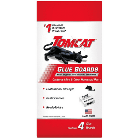 Tomcat Glue Boards with Eugenol for Enhanced Stickiness, For Mice, 4 Traps