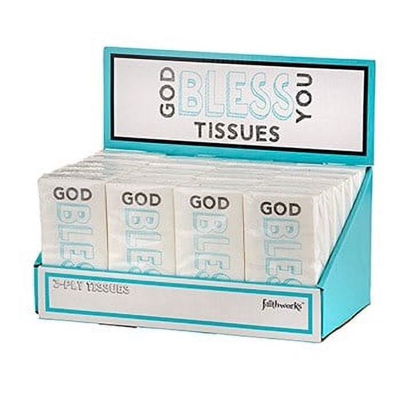 Tissue Display-Pocket-God Bless You-Teal/White (24 Pkg Of 10)