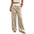 thumbnail image 5 of Women's Striped Wide Leg Pants High Waist Elastic Waistband Casual Lounge Pants Button Front Flowy Trousers, 5 of 5