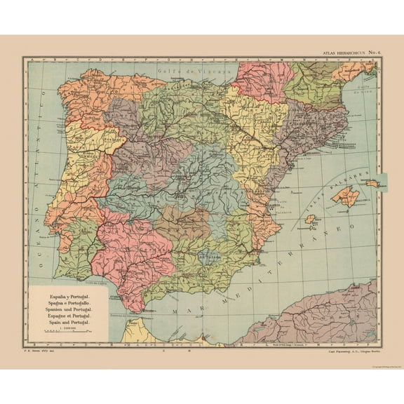 Historic Map - Spain Portugal - Streit 1913 - 27.76 x 23 - Vintage Wall Art