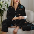 thumbnail image 6 of Yiaed Game Time Print Pajamas Women's Long Sleeve Sleepwear Soft Button Down Loungewear Pjs Lounge Set Nightwear Womens Pajama Pants-XX-Large, 6 of 7