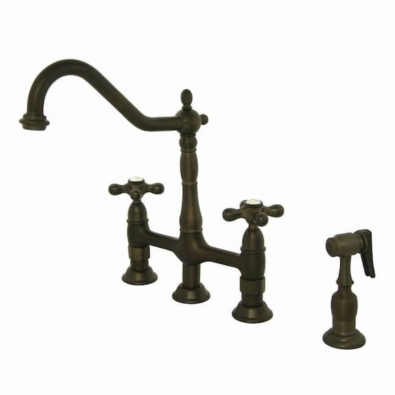 Kingston Brass KS1275AXBS Heritage Bridge Kitchen Faucet with Brass Sprayer, Oil Rubbed Bronze