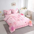 thumbnail image 3 of Castle Fairy Monogrammed Letter 7pcs Bedding Comforter Set,Dreamy Princess Queen Bedding Sets Super Cozy,Flower Butterfly Queen Sheet Sets,Microfiber Pink Bow Bedroom Decor,Reversible, 3 of 8