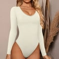 thumbnail image 7 of Skinny Solid Color V-Neck Long Sleeve Bodysuit,Women's Knitted Underwear Leggings Slim Jumpsuit Bodysuit Top, 7 of 7