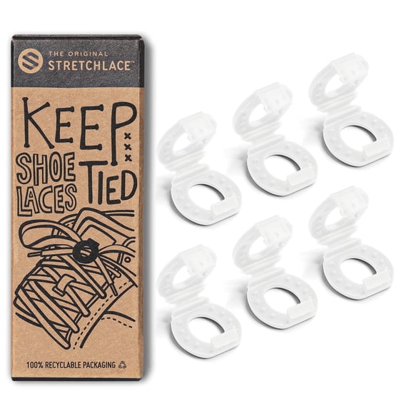 Shoelace Knot Clips by The Original Stretchlace | Keep Shoe Laces Tied & Secure | Shoelace Bow Clip Accessory | WHITE