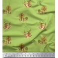 thumbnail image 1 of Soimoi Green Poly Georgette Fabric Tree & Animals Dots Printed Fabric 1 Yard 42 Inch Wide, 1 of 5