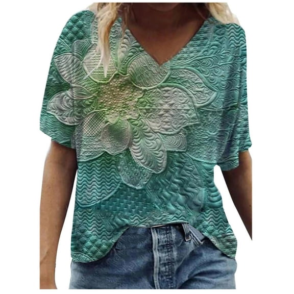 HomeGardon Womens Short Sleeve Shirts,Womens Tshirts,Women Fashion Casual Print V-Neck Loose Short Sleeve T-shirt Top Blouse Pullover,S-XXXL