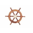 thumbnail image 2 of 18" Teak Wood Ship Wheel with Brass Inset and Six Spokes, Brown and Gold, 2 of 5