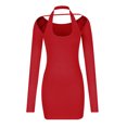 thumbnail image 5 of Lindreshi Formal Dresses for Women Clearance Women Casual Sexy Halter Hips Long Sleeve V-Neck Dresses, 5 of 7