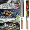 thumbnail image 4 of BBQ Basket Iron Wire Kebab Grilling Rack Rectangle Wooden Handle Rust Protection Barbecue Vegetable Clip Shrimp Sausage Meat, 4 of 8