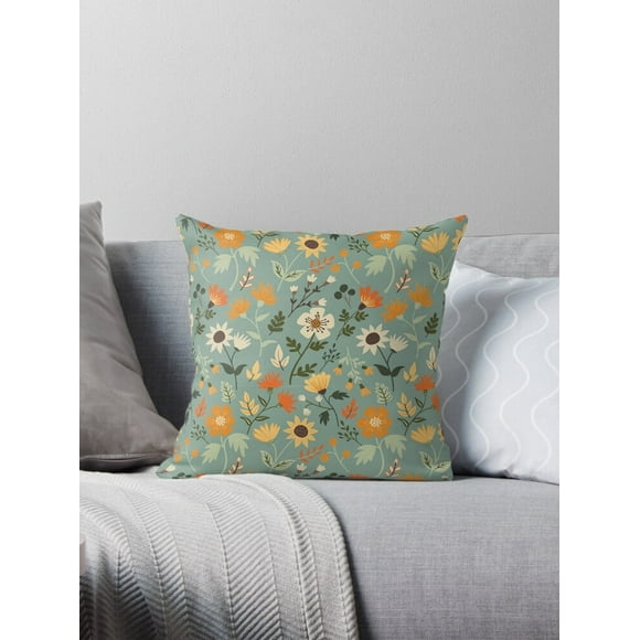 A NEW Fall Foliage Floral and Leaf Print Teal, Yellow, Orange Pillow Covers