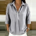 thumbnail image 2 of Qgtaibl Womens Striped Tunic Tops Trendy 3/4 Length Sleeve Lapel Half Button Down Shirts Lightweight Loose Fit Casual Blouse Black XL, 2 of 7