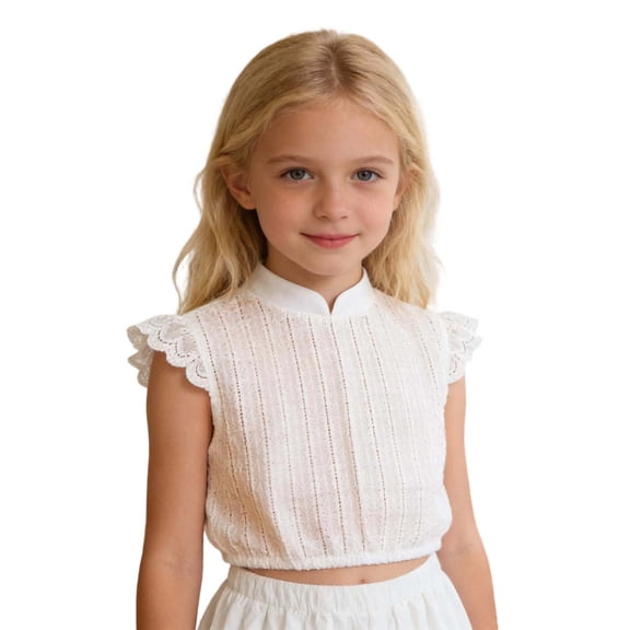 Tiijoy Girls Lace Ruffle Sleeve Layering Shirt Lightweight Button-Up Shirt Top, Sizes 7-14