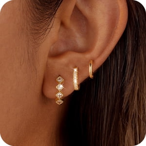 GOSFRY 3-Pair Gold Huggie Hoop Earrings Set