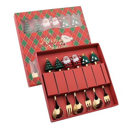 

Kiteky Clearance Stainless Steel Bowl Christmas Tableware Set Stainless Steel Spoon Gift Set Dessert Spoon Fork Coffee Spoon Christmas Pendant Spoon Tableware Set Gift (1 Set of Tableware)