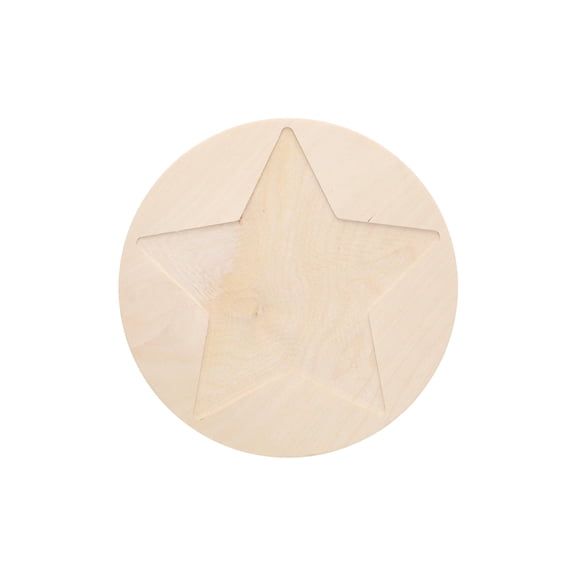 Leisure Art Welled Wood Surface, Circle With Star Shaped, 10" X 10", For Wooden Trays, Crafts And Decorations, Welled Center For Resin Design Or Paint - Decoupage, Engraving, Wood Burning