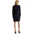 thumbnail image 2 of LAUREN RALPH LAUREN Womens Navy Stretch Lace Zippered Lined Cuffed Sleeve Round Neck Above The Knee Cocktail Shift Dress 2, 2 of 3