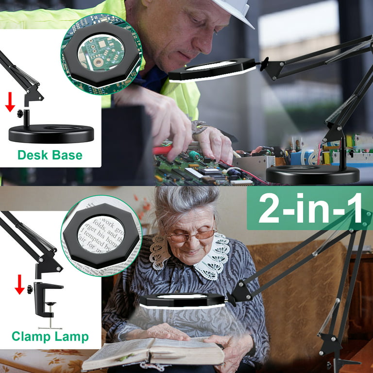 LANCOSC 2-in-1 Magnifying Glass with Light and Stand, 5X Real Glass Lens, 3  Color Modes Stepless Dimmable, Magnifying Desk Lamp & Clamp, LED Lighted