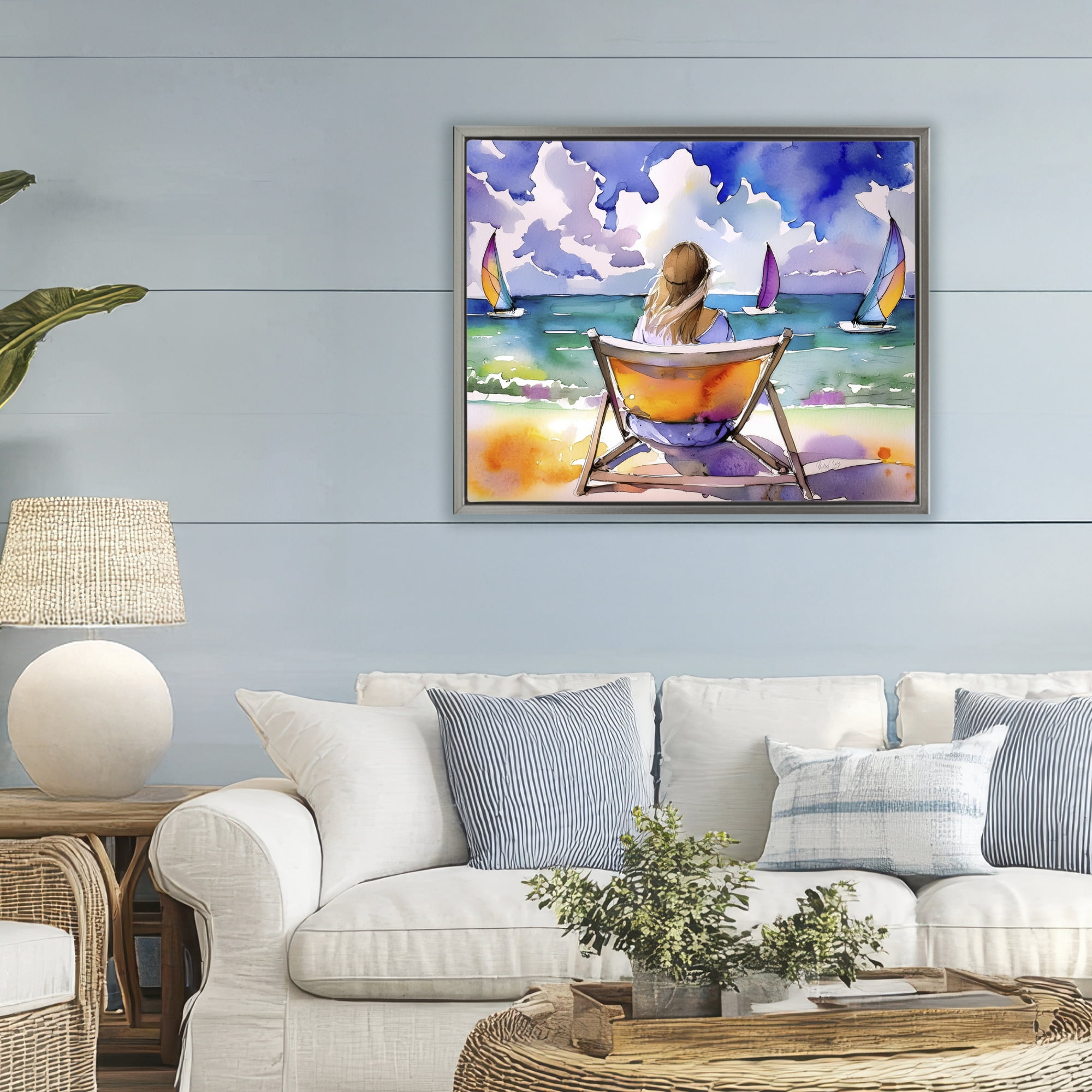 Stupell Industries Front Row to Paradise Gray Framed Floater Canvas Wall Art, design by Shelly Craig