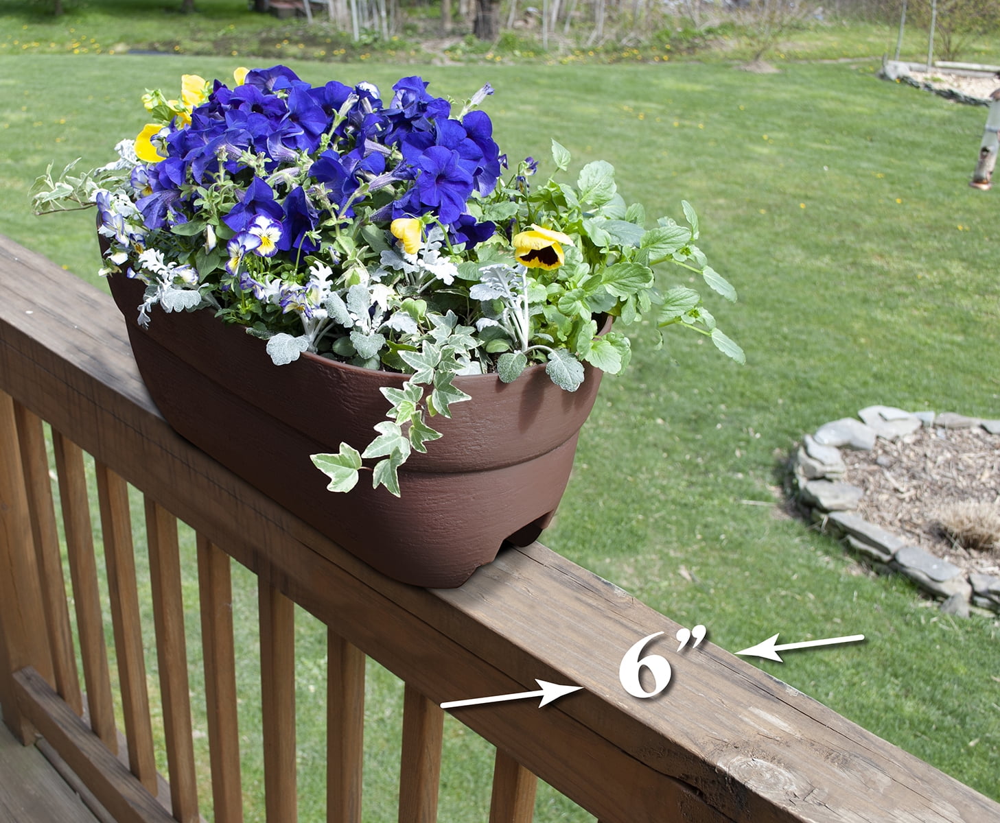Bloomers Railing Planter with Drainage Holes – 24" Weatherproof Resin Planter – Brown