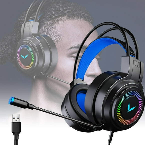 COFEST 7.1 Surround Sound Gaming Headset for PC, USB PC Headset with Noise Cancelling Mic and LED Light Black