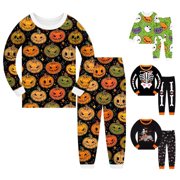 Miaoju Cotton Halloween Pajamas Set Ghost Print Long Sleeve Family Easter Outfits Matching Sets Comfy 2 Piece Nightwear 2 Piece Outfits for