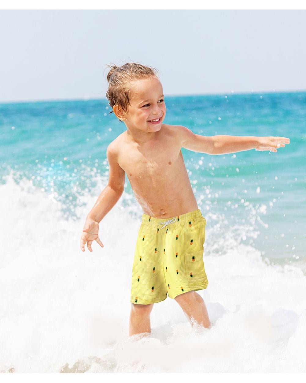 UZZI Kids Swim Shorts Fast Dry Fun Print Yellow Pineapple Size