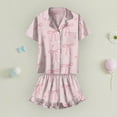 thumbnail image 6 of Abcomgle Girls Summer Pajamas Size 10-12 Bownot Print Girls' Sleepwear Silk Button Down Short Sleeve Tshirt with Ruffle Pajama Shorts Girls Preppy Summer Pajamas for Kids 14-15 Years,Pink, 6 of 7