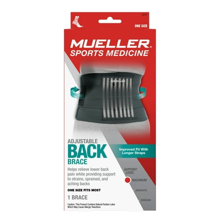 Mueller Adjustable Back Brace, Black, One Size Fits Most