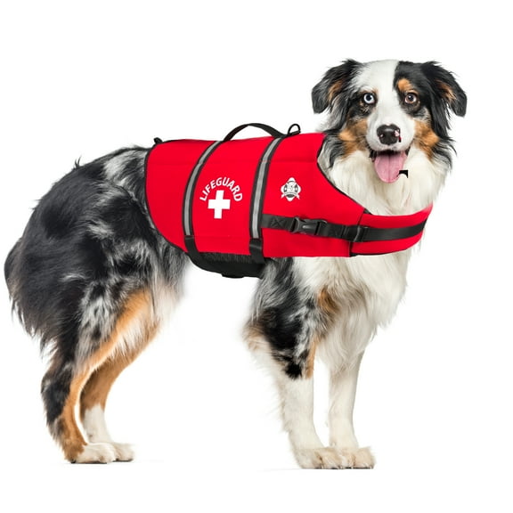 Paws Aboard Dog Life Jacket - Keep Your Canine Safe with a Neoprene Life Vest - Designer Life Jackets - Perfect for Swimming and Boating - Red, Medium