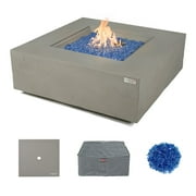 Elementi Plus Capertee Propane Fire Pit for Outside Outdoor Fire Pit Table Smokeless Firepit Concrete Square Fire Table Patio Heater Fireplace 60000 BTUs - Space Grey, 40 x 40 Inches
