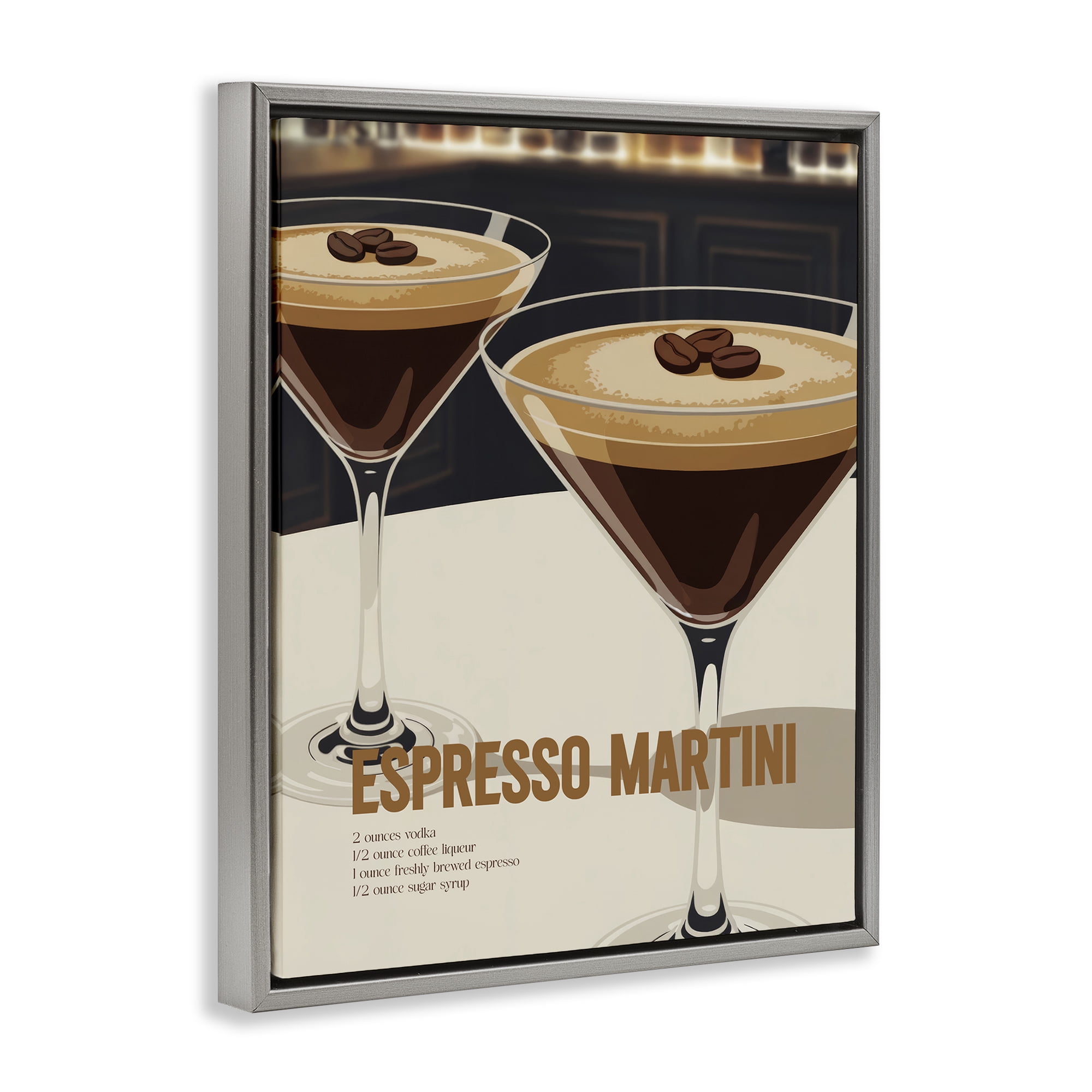 Stupell Industries Sleek Modern Espresso Martini Gray Framed Floater Canvas Wall Art, design by Andreas Magnusson