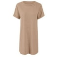 thumbnail image 1 of Robe T-Shirt à Manches Courtes Irrégulière Couleur Unie pour Femmes - Polyester, Spandex, Coton, Adaptée à Diverses Occasions, 1 of 3