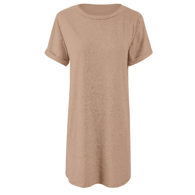 Robe T-Shirt à Manches Courtes Irrégulière Couleur Unie pour Femmes - Polyester, Spandex, Coton, Adaptée à Diverses Occasions