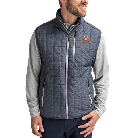 Men's-Cutter & Buck  Anthracite Virginia Cavaliers Rainier Eco Insulated PrimaLoft Full-Zip Puffer Vest