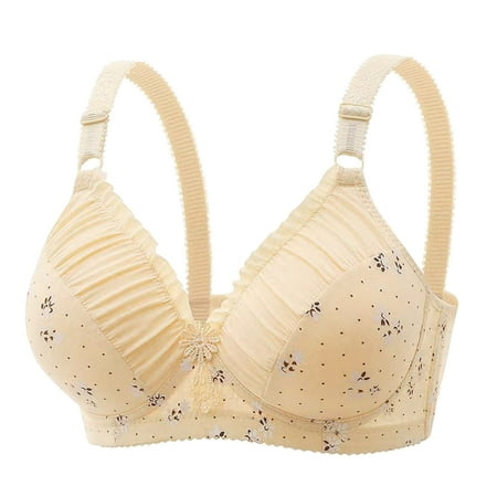 BYHONG Women Soild Color Wireless Sports Seamless Push Up Adjustable Yoga Sleep Large Bra Yellow 36