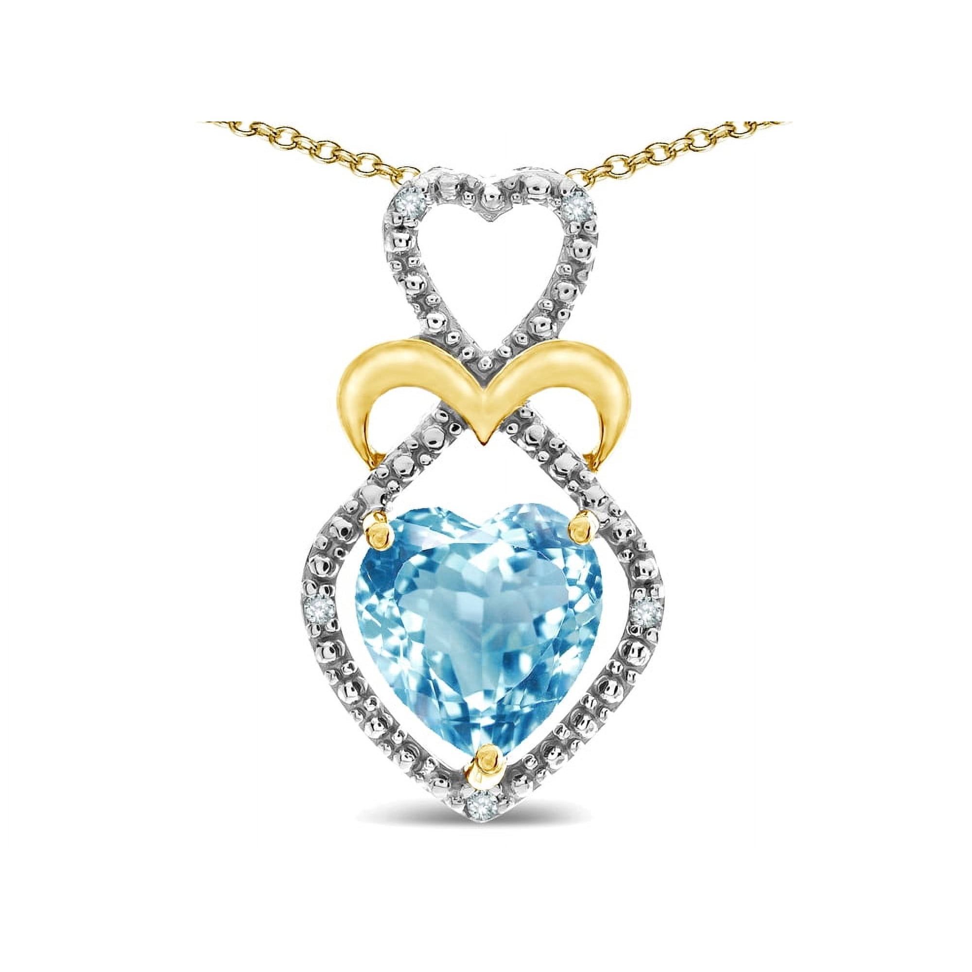 Star K� Heart Shape 8mm Genuine Sky Blue Topaz Heart Halo Embrace Pendant Necklace 10k Yellow Gold Rhodium