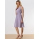 thumbnail image 2 of Vestido A Media Pierna Sin Mangas Con Cuello Dividido Y Cintura Con Cordón Estampado Para Mujer Púrpura Allegra K, 2 of 5
