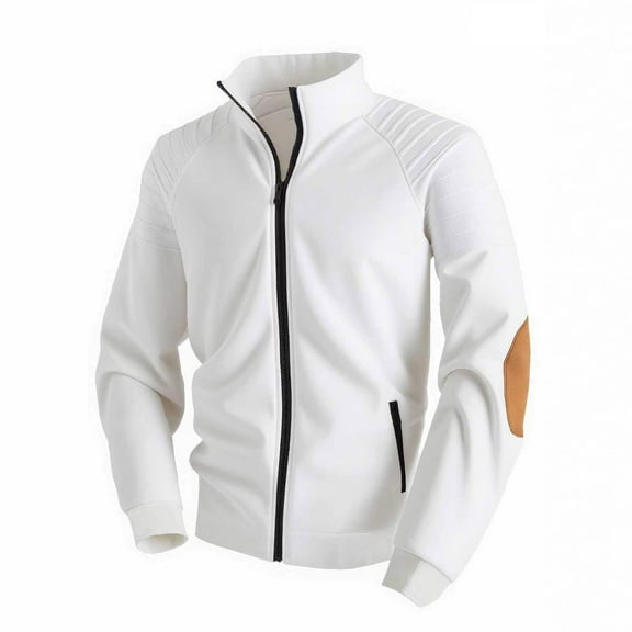 YLSDY Men’s Muscle Jacket Full Zip Stand Collar Lightweight Track Jacket Long Sleeve Zip Up Sweatshirt Casual Outerwear White XL