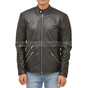 Mens GENUINE Leather BLACK Biker Jacket